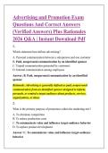 Advertising and Promotion Exam &NewLine;Questions And Correct Answers &NewLine;&lpar;Verified Answers&rpar; Plus Rationales &NewLine;2026 Q&A &vert; Instant Download Pdf