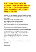 ADULT 2 FINAL EXAM QUESTIONS 2025&sol;2026  VERIFIED NURSING PRACTICE TEST BANK & COMPREHENSIVE STUDY GUIDE ALL ANSWERS 100&percnt; ACCURATE RATED A&plus; FOR PASS