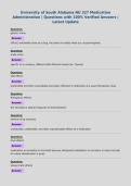 University of South Alabama NU 327 Medication&NewLine;Administration &vert; Questions with 100&percnt; Verified Answers &vert;&NewLine;Latest Update