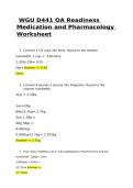 WGU D441 OA Readiness Medication and Pharmacology Worksheet