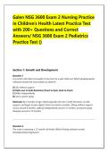 Galen NSG 3600 Exam 2 Nursing Practice &NewLine;in Children's Health Latest Practice Test &NewLine;with 200&plus; Questions and Correct &NewLine;Answers&sol; NSG 3600 Exam 2 Pediatrics &NewLine;Practice Test &lpar;&rpar;