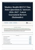 Shadow Health HEENT Tina Jones Questions & Answers 2026-2027 Latest Assessment Review &lpar;Rationales&rpar;