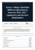 Jersey College Nutrition Midterm Questions & Answers 2026-2027 Updated Exam Review &lpar;Rationales&rpar;