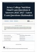 Jersey College Nutrition Final Exam Questions & Answers 2026-2027 Latest Exam Questions &lpar;Rationales&rpar;