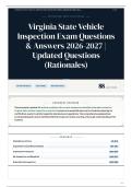 Virginia State Vehicle Inspection Exam Questions & Answers 2026&sol;2027 Updated Questions &lpar;Rationales&rpar;