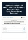 Virginia State Inspection Certification Test Questions & Answers 2026&sol;2027 Comprehensive Review &lpar;Rationales&rpar;