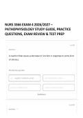 NURS 3366 EXAM 4 2026&sol;2027 &ndash; PATHOPHYSIOLOGY STUDY GUIDE&comma; PRACTICE QUESTIONS&comma; EXAM REVIEW & TEST PREP 