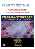 COMPLETE TEST BANK&colon;&NewLine;&NewLine;FOR PHARMACOTHERAPY&colon; A PATHOPHYSIOLOGIC APPROACH&comma; TENTH EDITION 10TH EDITION&NewLine;BY JOSEPH DIPIRO &lpar;AUTHOR&rpar; LATEST UPDATE GRADED A&plus;&NewLine;