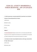 NURS 222&colon; ANXIETY DISORDERS &&NewLine;STRESS RESPONSE - ADVANCED QUIZ&NewLine;2026