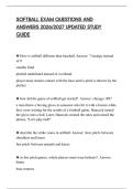 SOFTBALL EXAM QUESTIONS AND&NewLine;ANSWERS 2026&sol;2027 UPDATED STUDY&NewLine;GUIDE