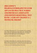 2026 LEHNE&rsquo;S &NewLine;PHARMACOTHERAPEUTICS FOR &NewLine;ADVANCED PRACTICE NURSES &NewLine;AND PHYSICIAN ASSISTANTS &NewLine;&lpar;2ND EDITION ROSENTHAL TEST &NewLine;BANK&rpar; &vert; ALREADY GRADED A&plus; &vert; &NewLine;TESTBANK 2026&sol;2027