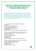 ATI RN CRITICAL THINKING ENTRANCE&sol;EXIT EXAM&vert; 100 Questions With Verified Correct Answers &vert;&NewLine;A&plus; GRADED &ndash; 2026&sol;2027 EDITION&NewLine;