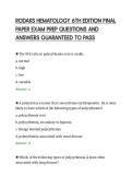 RODAKS HEMATOLOGY 6TH EDITION FINAL&NewLine;PAPER EXAM PREP QUESTIONS AND&NewLine;ANSWERS GUARANTEED TO PASS