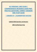 NC PERSONAL LINES EXAM &vert; COMPREHENSIVE INSURANCE EXAM PREP&comma; PRACTICE QUESTIONS&comma; CORRECT ANSWERS AND STUDY GUIDE