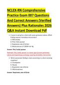 NCLEX-RN Comprehensive &NewLine;Practice Exam 007 Questions &NewLine;And Correct Answers &lpar;Verified &NewLine;Answers&rpar; Plus Rationales 2026 &NewLine;Q&A Instant Download Pdf 