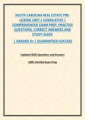 SOUTH CAROLINA REAL ESTATE PRE-LICENSE UNIT 1 CUMULATIVE &vert; COMPREHENSIVE EXAM PREP&comma; PRACTICE QUESTIONS&comma; CORRECT ANSWERS AND STUDY GUIDE