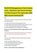 NCLEX RN Management of Care Practice &NewLine;Exam 1 Questions And Correct Answers &NewLine;&lpar;Verified Answers&rpar; Plus Rationales 2026 &NewLine;Q&A Instant Download Pdf 