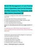NCLEX RN Management of Care Practice &NewLine;Exam 4 Questions And Correct Answers &NewLine;&lpar;Verified Answers&rpar; Plus Rationales 2026 &NewLine;Q&A Instant Download Pdf 