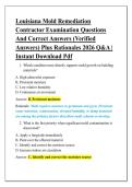Louisiana Mold Remediation &NewLine;Contractor Examination Questions &NewLine;And Correct Answers &lpar;Verified &NewLine;Answers&rpar; Plus Rationales 2026 Q&A &vert; &NewLine;Instant Download Pdf 