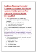 Louisiana Plumbing Contractor  Examination Questions And Correct  Answers &lpar;Verified Answers&rpar; Plus  Rationales 2026 Q&A &vert; Instant  Download Pdf   