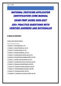 NATIONAL PESTICIDE APPLICATOR CERTIFICATION CORE MANUAL EXAM PREP GUIDE 2026-2027 &vert; 330&plus; Practice Questions with Verified Answers & Rationales