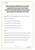 CISM-CERTIFIED INFORMATION SECURITY MANAGER EXAM- ISACA CISM EXAM COMPLETE 300 QUESTIONS WITH DETAILED SOLUTIONS JUST RELEASED THIS YEAR&period;pdf is a comprehensive study resource designed to help candidates prepare for the ISACA Certified Information Security
