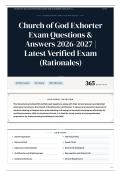 Church of God Exhorter Exam Questions & Answers 2026-2027 Latest Verified Exam &lpar;Rationales&rpar;