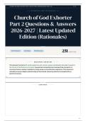 Church of God Exhorter Part 2 Questions & Answers 2026-2027 Latest Updated Edition &lpar;Rationales&rpar;