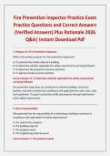Fire Prevention Inspector Practice Exam Practice Questions and Correct Answers &lpar;Verified Answers&rpar; Plus Rationale 2026 Q&A&vert; Instant Download Pdf
