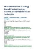 PCB 3044 Principles of Ecology Exam 2 Practice Questions Answers and Verified Rationales Study Guide&NewLine;&NewLine;