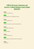 2259 CHEM 103 Exam 2 Questions and Answers Verified Solutions Latest Update 2026 2027