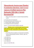 Massachusetts Journeyman Plumber &NewLine;Examination Questions And Correct &NewLine;Answers &lpar;Verified Answers&rpar; Plus &NewLine;Rationales 2026 Q&A &vert; Instant &NewLine;Download Pdf