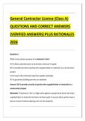 General Contractor License &lpar;Class A&rpar; Exam &lpar;2026&rpar; &ndash; Practice Questions&comma; Verified Answers&comma; and Rationales