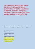 ATI PHARMACOLOGY PROCTORED &NewLine;BANK EXAM 2026&sol;2027 WITH 400 &NewLine;QUESTIONS AND EXPERT-VERIFIED &NewLine;CORRECT ANSWERS &vert; ALREADY &NewLine;GRADED A&plus; &vert; GUARANTEED SUCCESS &vert; &NewLine;PHARMACOLOGY LATEST EXAM 