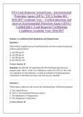 EPA Lead Inspector Actual Exam &ndash; Environmental &NewLine;Protection Agency &lpar;EPA&rpar; &sol; TSCA Section 402 &ndash; &NewLine;2026&sol;2027 Academic Year &ndash; Verified Questions and &NewLine;Answers Environmental Protection Agency &lpar;EPA&rpar; &vert; &NewLine;Verified Q&A &vert; Lead Inspector Certification &NewLine;Candidates A