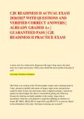 CJE READINESS II ACTUAL EXAM &NewLine;2026&sol;2027 WITH QUESTIONS AND &NewLine;VERIFIED CORRECT ANSWERS &vert; &NewLine;ALREADY GRADED A&plus; &vert; &NewLine;GUARANTEED PASS &vert; CJE &NewLine;READINESS II PRACTICE EXAM