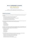 AP U&period;S&period; Government & Politics Unit 1 Practice Test &mdash; Foundations of American Democracy