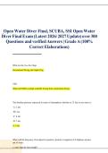 Open Water Diver Final&comma; SCUBA&comma; SSI Open Water &NewLine;Diver Final Exam &lpar;Latest 2026&sol; 2027 Update&rpar; over 300 &NewLine;Questions and verified Answers &vert; Grade A &lpar;100&percnt; &NewLine;Correct Elaborations&rpar;