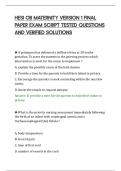 HESI OB MATERNITY VERSION 1 FINAL PAPER EXAM SCRIPT TESTED QUESTIONS AND VERIFIED SOLUTIONS&period;pdf&NewLine;&NewLine;