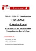 BIOD 331 &vert; NURS 231 Pathophysiology Final Exam &ndash; 2 Versions &vert; Questions & Answers &vert; Portage Learning