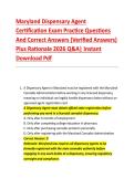 Maryland Dispensary Agent &NewLine;Certification Exam Practice Questions &NewLine;And Correct Answers &lpar;Verified Answers&rpar; &NewLine;Plus Rationale 2026 Q&A&vert; Instant &NewLine;Download Pdf 