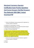 Maryland Crematory Operator &NewLine;Certification Exam Practice Questions &NewLine;And Correct Answers &lpar;Verified Answers&rpar; &NewLine;Plus Rationale 2026 Q&A&vert; Instant &NewLine;Download Pdf 