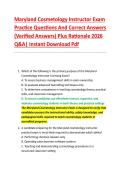 Maryland Cosmetology Instructor Exam &NewLine;Practice Questions And Correct Answers &NewLine;&lpar;Verified Answers&rpar; Plus Rationale 2026 &NewLine;Q&A&vert; Instant Download Pdf 