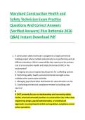 Maryland Construction Health and &NewLine;Safety Technician Exam Practice &NewLine;Questions And Correct Answers &NewLine;&lpar;Verified Answers&rpar; Plus Rationale 2026 &NewLine;Q&A&vert; Instant Download Pdf 