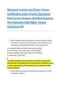 Maryland Commercial Driver Trainer &NewLine;Certification Exam Practice Questions &NewLine;And Correct Answers &lpar;Verified Answers&rpar; &NewLine;Plus Rationale 2026 Q&A&vert; Instant &NewLine;Download Pdf  