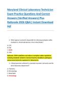 Maryland Clinical Laboratory Technician &NewLine;Exam Practice Questions And Correct &NewLine;Answers &lpar;Verified Answers&rpar; Plus &NewLine;Rationale 2026 Q&A&vert; Instant Download &NewLine;Pdf  