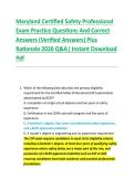 Maryland Certified Safety Professional &NewLine;Exam Practice Questions And Correct &NewLine;Answers &lpar;Verified Answers&rpar; Plus &NewLine;Rationale 2026 Q&A&vert; Instant Download &NewLine;Pdf  