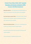Fintech Final &lpar;New 2026 2027 Update&rpar; Questions & Answers -Grade A- 100- Correct &lpar;Verified Solutions&rpar;&period;