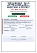 NUR 230 Exam 2 Galen OB&sol;Peds &lpar;2026&rpar; - 190 Questions with Answers & Rationales &vert; Guaranteed Pass