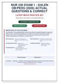 NUR 230 Exam 1 Galen OB&sol;Peds &lpar;2026&rpar; - 180 Actual Questions with Correct Answers & Detailed Rationales &vert; Guaranteed Pass